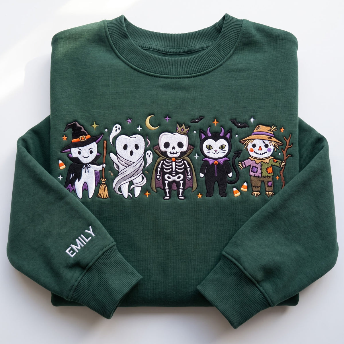 Personalized Halloween Cute Ghost Witch Mummy Skeleton Devil Cat Scarecrow embroidered sweatshirt — front view
