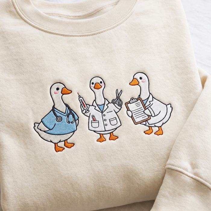 Personalized Doctor Nurse Goose Trio Medical Team Embroidered Sweatshirt