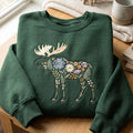 Floral Moose Wildflower Botanical Folk Art embroidered sweatshirt — front view