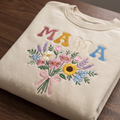 Mama Wildflower Bouquet Sunflower Daisy Lavender Colorful Letters embroidered sweatshirt — front view