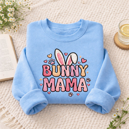 Bunny Mama Easter Bunny Ears Hearts Paw Prints embroidered sweatshirt — front view