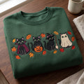 Halloween Black Cats Vampire Witch Ghost Costume Fall Leaves embroidered sweatshirt — front view