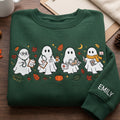 Personalized Halloween Ghost Nurse Fall Leaves Pumpkin Heartbeat embroidered sweatshirt — front view