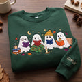 Personalized Halloween Reading Ghosts Books Fall Leaves Moon Stars embroidered sweatshirt — front view