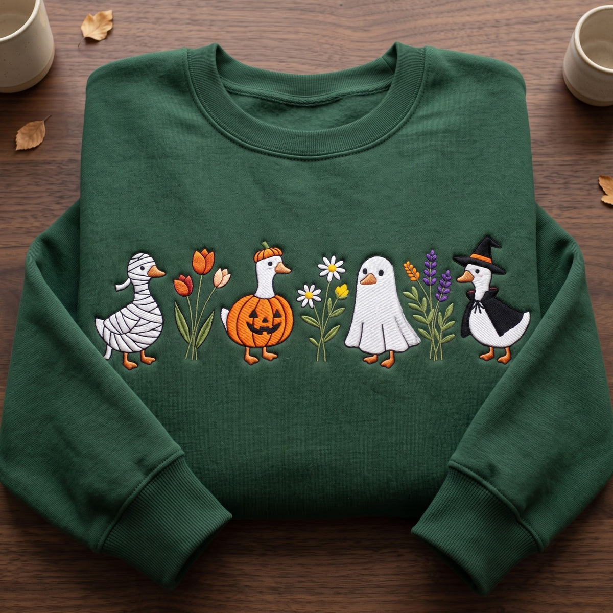 Halloween Geese Costumes Mummy Pumpkin Ghost Witch Floral embroidered sweatshirt — front view
