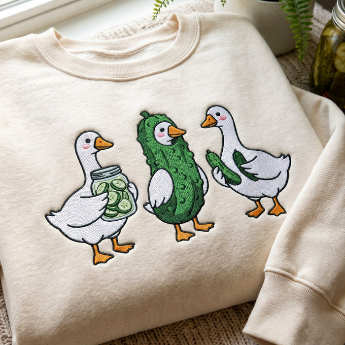 Personalized Pickle Goose Trio Pickle Jar Cute Duck Embroidered Sweatshirt