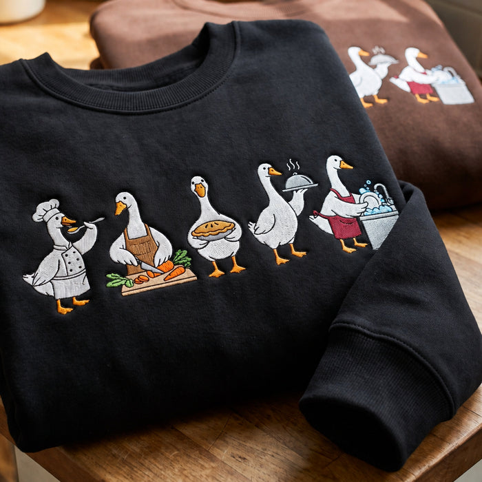 Personalized Chef Cook Geese Squad Pie Carrots Dishwasher Embroidered Sweatshirt