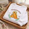 Personalized Mamasaurus Mom Dinosaur Baby Floral Daisy EST 2026 embroidered sweatshirt — front view