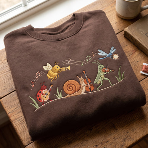Bug Band Insects Playing Music Bee Ladybug Snail Grasshopper Dragonfly embroidered sweatshirt — front view