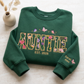 Personalized Auntie Floral Letters EST Year Kids Names Sleeve embroidered sweatshirt — front view