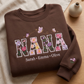 Personalized Nana Floral Letters Wildflower Butterflies Kids Names Sleeve embroidered sweatshirt — front view