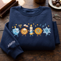 Personalized Hanukkah Dancing Dreidel Latke Candle Gelt Star of David embroidered sweatshirt — front view