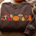 Personalized Autumn Harvest Mushroom Pumpkin Apple Leaf Daisy Acorn Pear embroidered sweatshirt — front view