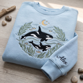 Personalized Orca Whale Mom Baby Kelp Moon Ocean embroidered sweatshirt — front view