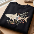 Floral Shark Botanical Ocean Wildflower embroidered sweatshirt — front view