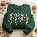 Personalized Halloween Dancing Skeletons Stars Bow Tie Name on Sleeve embroidered sweatshirt — front view