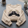 Personalized Black Cats Floral Open Book Sleeve Name embroidered sweatshirt — front view