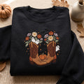 Halloween Cowboy Boots Wildflowers Ghosts Bats Pumpkin embroidered sweatshirt — front view