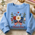 Blessed Mom Patriotic Floral Bouquet American Flag Bow embroidered sweatshirt — front view