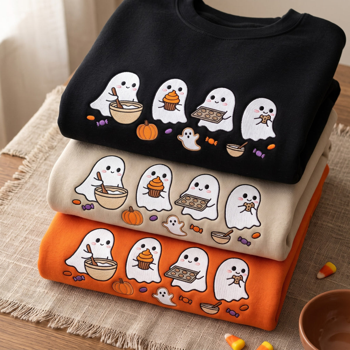 Halloween Ghost Baking Cookies Cupcake Pumpkin Candy embroidered sweatshirt — front view
