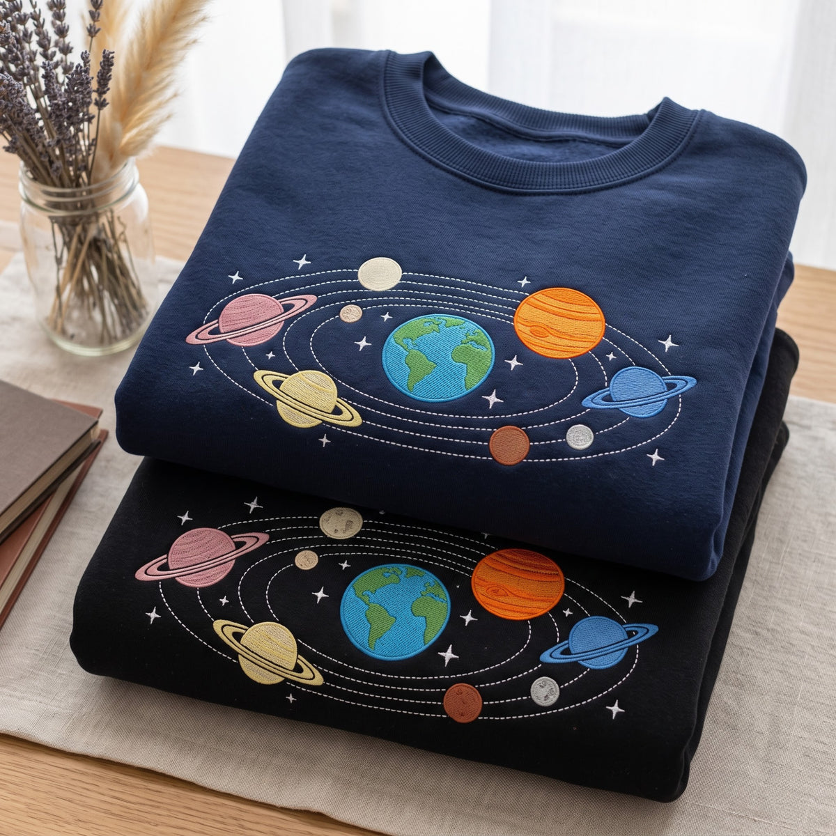 Solar System Planets Space Colorful embroidered sweatshirt — front view