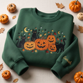 Personalized Halloween Black Cats Jack-O-Lantern Pumpkins Moon Stars Autumn Leaves embroidered sweatshirt — front view