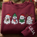 Personalized Christmas Ghosts Santa Hat Reindeer Reading Book Lights embroidered sweatshirt — front view
