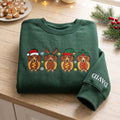 Personalized Christmas Dachshund Hot Dog Santa Reindeer Elf Holly Four Dogs Sleeve Name embroidered sweatshirt — front view