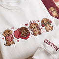 Personalized Valentine Dachshund Cupid Heart Chocolate Box Rose embroidered sweatshirt — front view