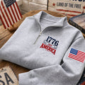 America 1776 EST Flag Patriotic embroidered quarter-zip — front view