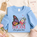 Mom Butterfly Wildflower Love Grows Here embroidered sweatshirt — front view