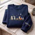 Personalized Woodland Animals Bear Fox Bunny Squirrel Mouse Fireflies Moon Night embroidered sweatshirt — front view