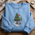 Forest Pine Trees Deer Winding Path Sunset Nature Scene embroidered sweatshirt — front view
