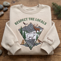 Personalized Respect the Locals Mountain Wildlife Elk Goat Eagle embroidered sweatshirt — front view
