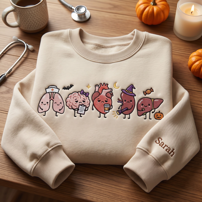 Personalized Halloween Anatomy Organs Nurse Witch Costume Embroidered Sweatshirt