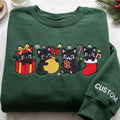 Personalized Christmas Four Black Cats Gift Box Ornament Cookie Stocking embroidered sweatshirt — front view