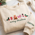 Personalized Merry Christmas Fox Snowman Holly Gifts Mittens embroidered sweatshirt — front view