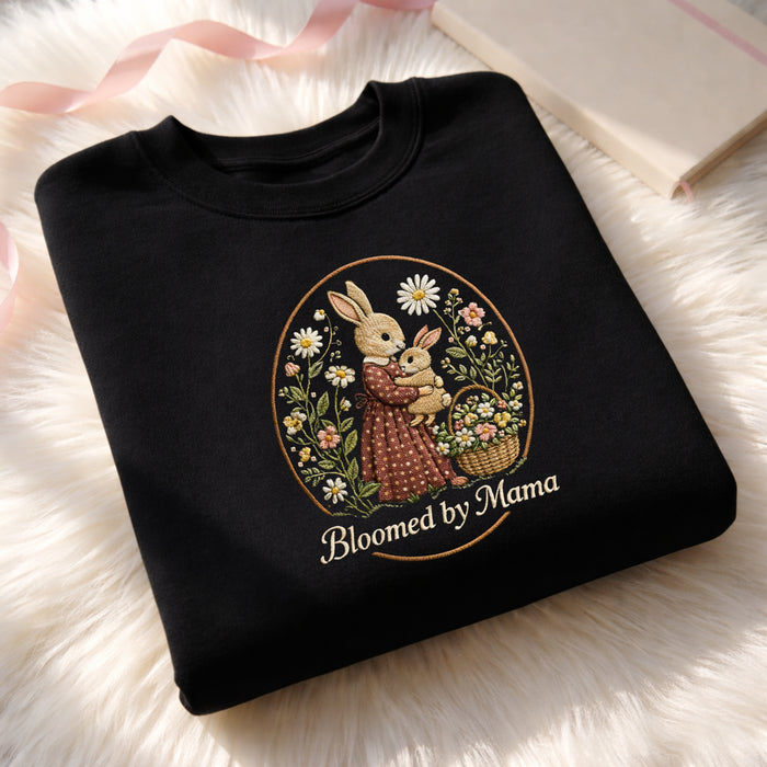 Bloomed by Mama Bunny Mother Baby Wildflower Basket Embroidered Sweatshirt