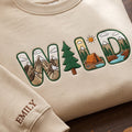Personalized Wild Nature Camping Mountains Forest Scene Letter Fill embroidered sweatshirt — front view