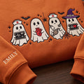 Personalized Halloween Nurse Ghost Witch Hat Heartbeat Ecg embroidered sweatshirt — front view