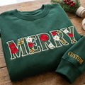 Personalized Merry Floral Letters Roses Daisies Christmas embroidered sweatshirt — front view
