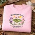 Grandma's Garden Dreams Luna Moth Floral Wreath May Magic Bloom embroidered sweatshirt — front view