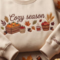 Personalized Cozy Season Fall Pumpkin Apple Basket Leaves Acorn Wheat embroidered sweatshirt — front view