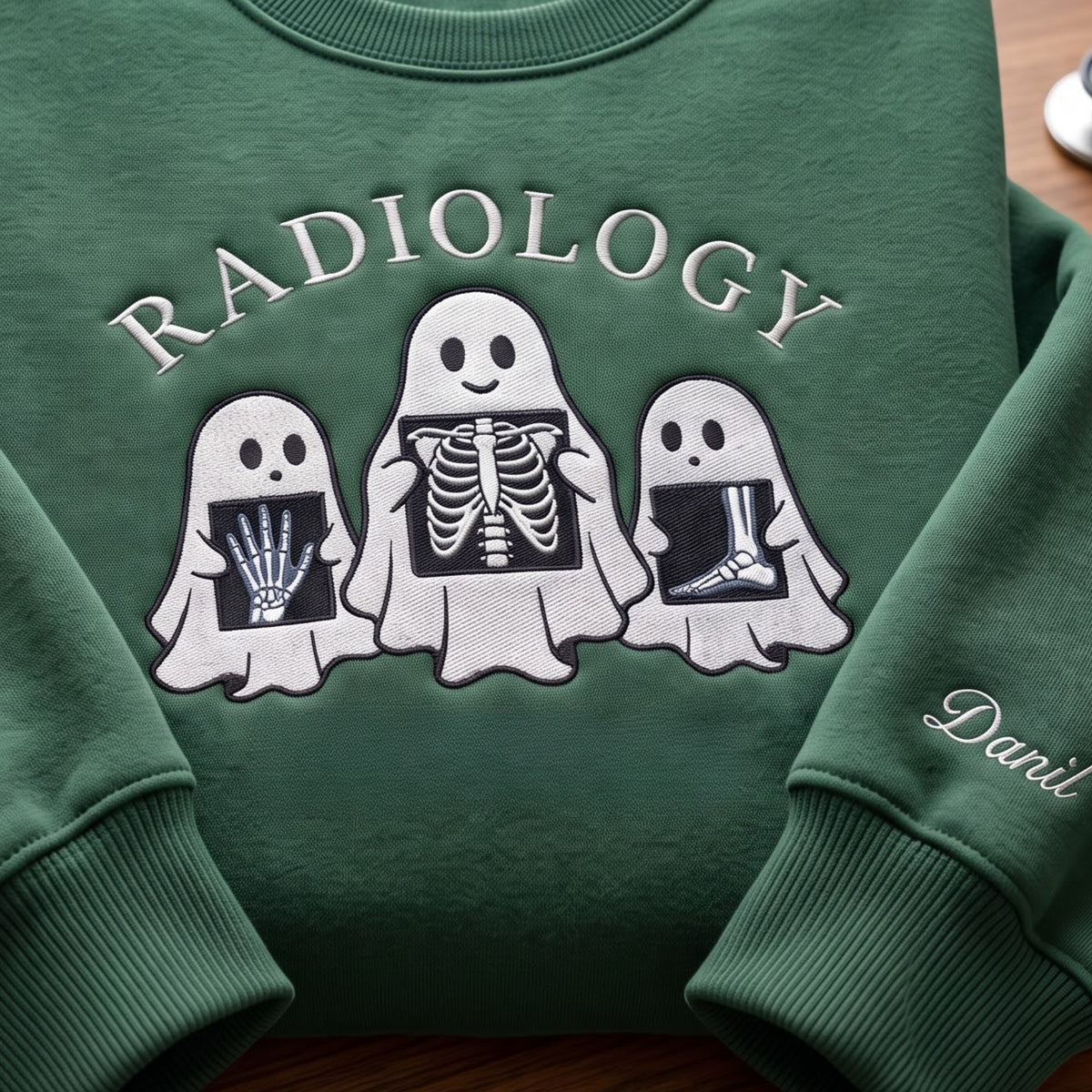 Personalized Radiology Ghost X-Ray Halloween embroidered sweatshirt — front view