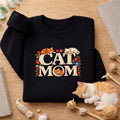 Cat Mom Floral Sleeping Cats embroidered sweatshirt — front view