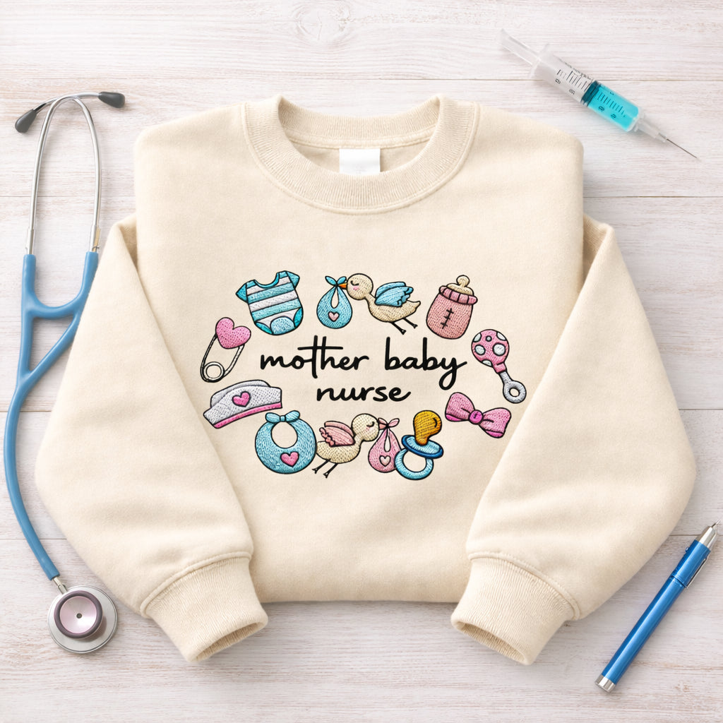 Mother Baby Nurse Postpartum Newborn Baby Items embroidered sweatshirt — front view