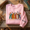 Personalized It's a Good Day to Read a Book Wildflower Books Butterflies embroidered sweatshirt — front view