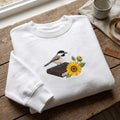Chickadee Bird Sunflower Book Lover Nature embroidered sweatshirt — front view