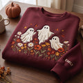 Personalized Halloween Three Ghosts Wildflowers Butterflies embroidered sweatshirt — front view