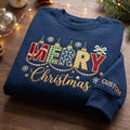 Personalized Merry Christmas Ornament Letters Snowflakes Pearl Garland Sleeve Custom embroidered sweatshirt — front view